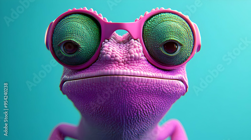 Pink chameleon with sunglas...
