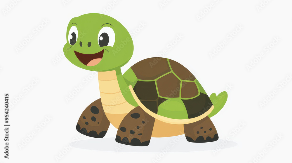 Obraz premium Adorable turtle clipart, design, walking and smiling, perfect for kids projects and fun illustrations.