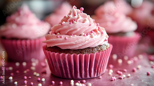 Pink cupcake with pink and ...