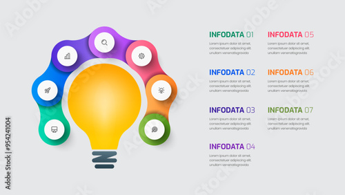 Business infographic template with lamp metaball circle label 7 options and icon for presentation
