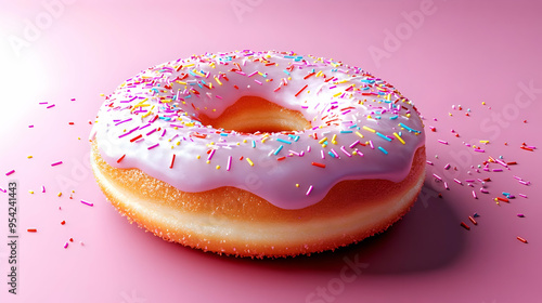 Pink frosted donut with spr...