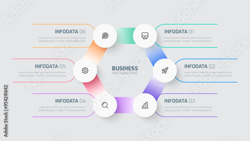 Business infographic template with hexagon shape circle label 6 options and icon for presentation
