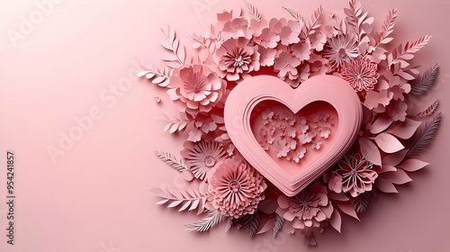Pink paper heart with flora...