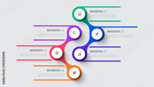 Business infographic template with Thin Line circle label 6 Options and icon for presentation