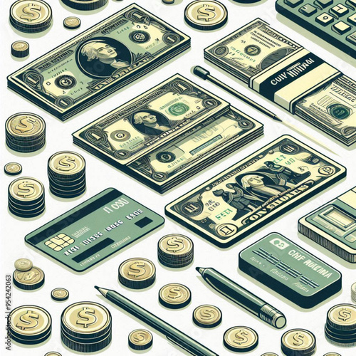 Free  Money vector money photo Gold coins and banknotes 3d cartoon style icon black Friday 
