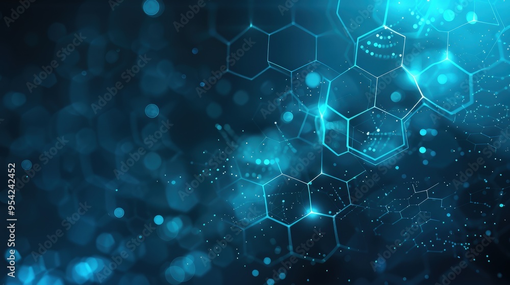 Abstract blue hexagonal pattern with glowing elements and light effects. Abstract blue hexagonal pattern with glowing elements and light effects.