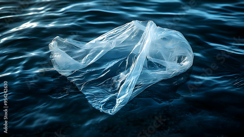 Plastic bag floating in blu...