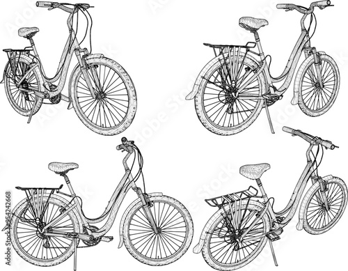 Vector sketch illustration of silhouette design of child bicycle with rear seat