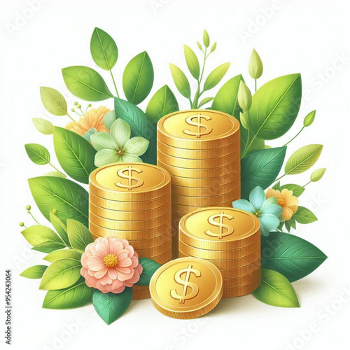 Free  Money vector money photo Gold coins and banknotes 3d cartoon style icon black Friday 
