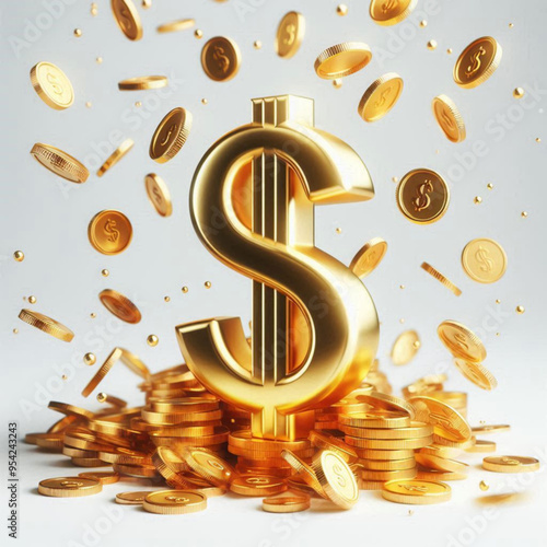 Free  Money vector money photo Gold coins and banknotes 3d cartoon style icon black Friday 
