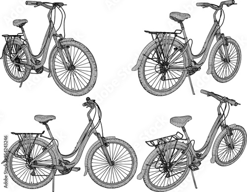 Vector sketch illustration of silhouette design of child bicycle with rear seat