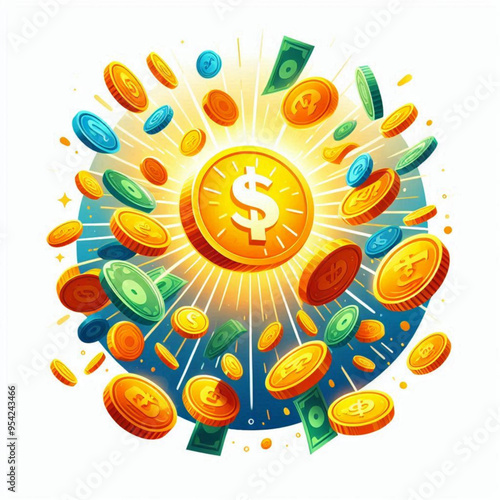 Free  Money vector money photo Gold coins and banknotes 3d cartoon style icon black Friday 
