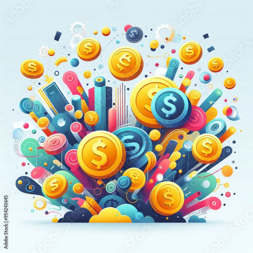 Free  Money vector money photo Gold coins and banknotes 3d cartoon style icon black Friday 
