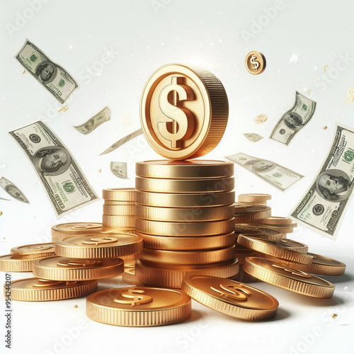 Free  Money vector money photo Gold coins and banknotes 3d cartoon style icon black Friday 
