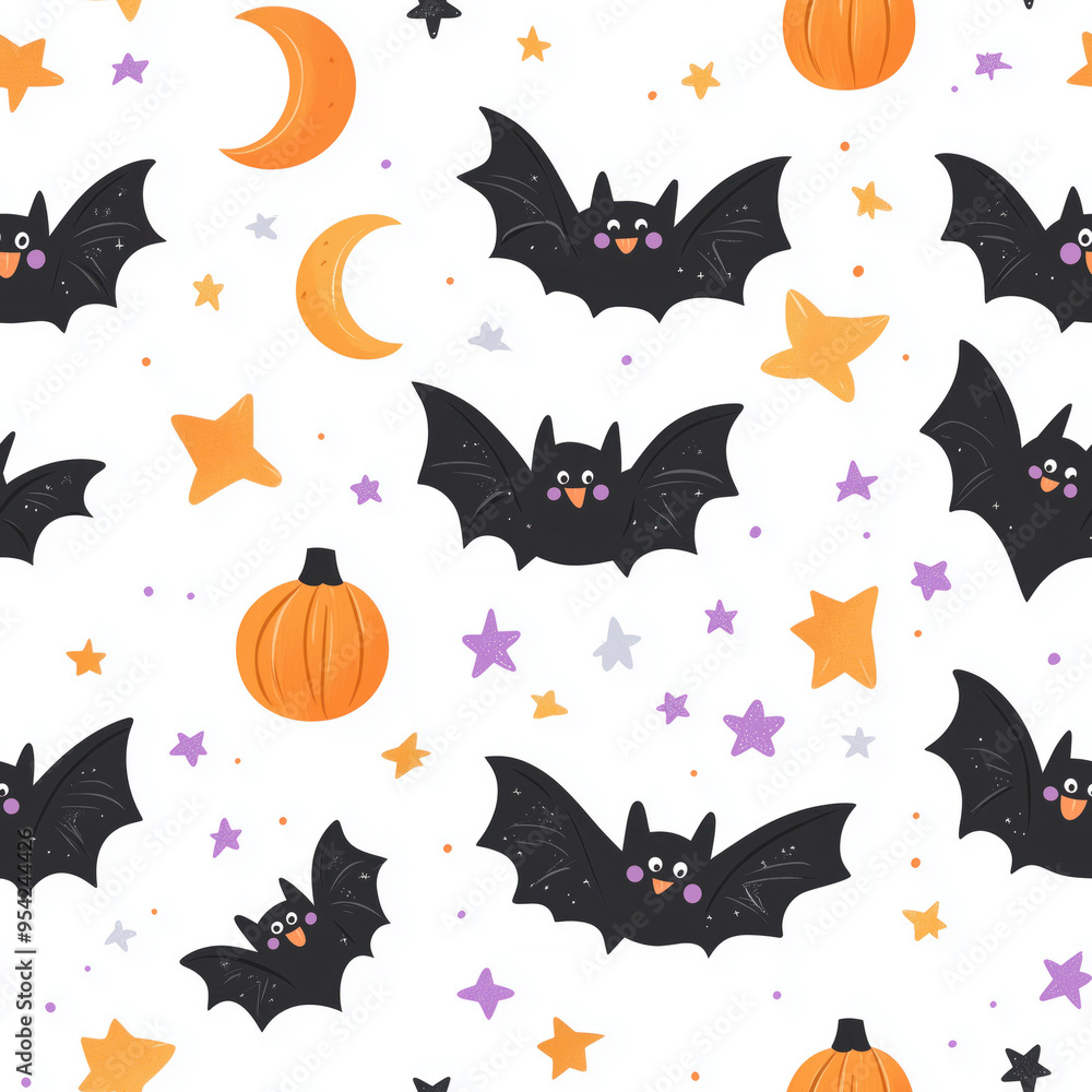 Halloween design featuring bats, pumpkins, and stars on a white background Halloween design featuring bats, pumpkins, and stars on a white background