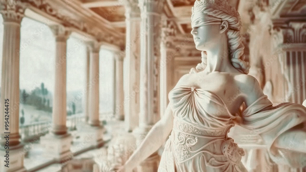 Naklejka premium Closeup of Lady Justice Shiny Marble Statue Representing Law