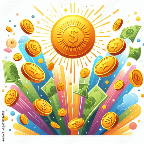 Free  Money vector money photo Gold coins and banknotes 3d cartoon style icon black Friday 
