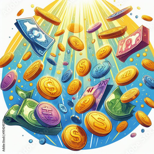 Free  Money vector money photo Gold coins and banknotes 3d cartoon style icon black Friday 
