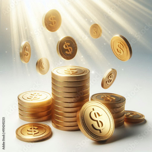 Free  Money vector money photo Gold coins and banknotes 3d cartoon style icon black Friday 
