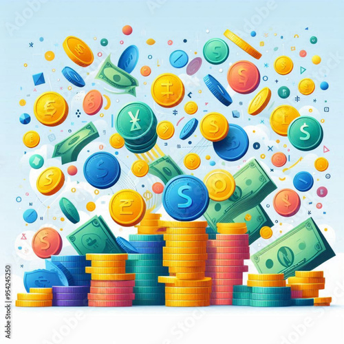 Free  Money vector money photo Gold coins and banknotes 3d cartoon style icon black Friday 
