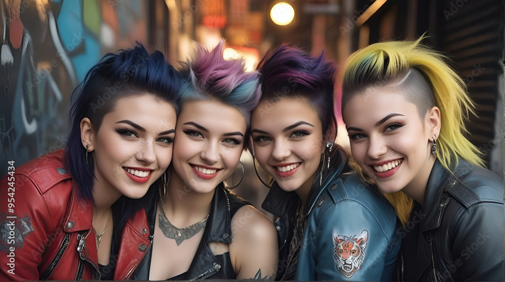 Attractive teen punk girls stylish and smilling Attractive teen punk girls stylish and smilling