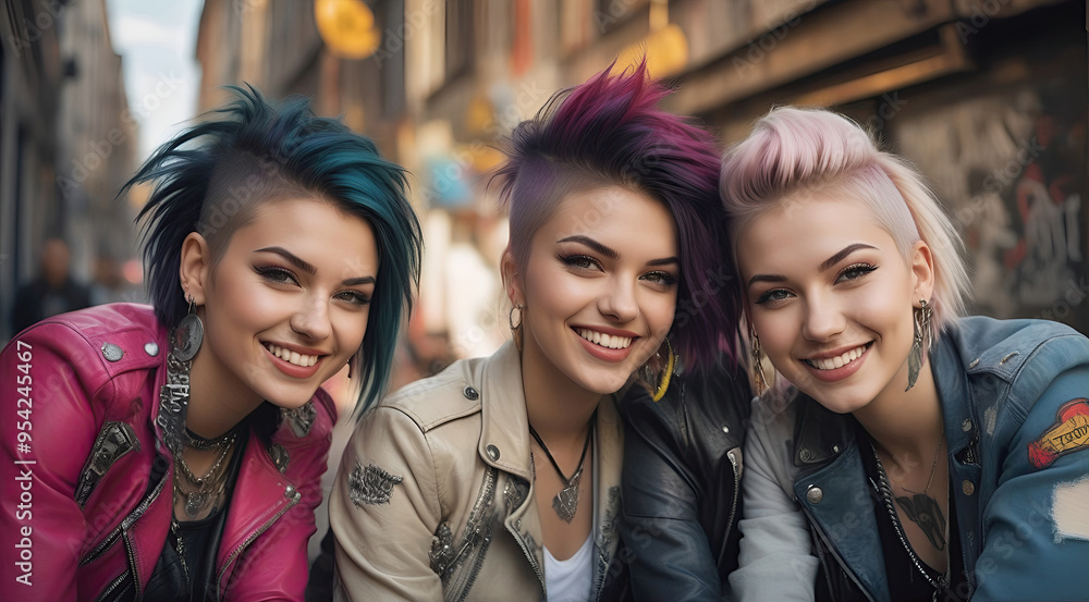 Attractive teen punk girls stylish and smilling Attractive teen punk girls stylish and smilling