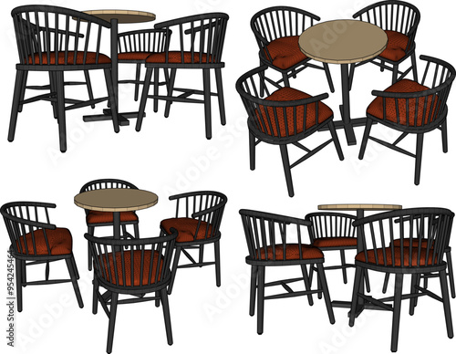 Vector sketch illustration silhouette design drawing of dining room chair and table furniture 