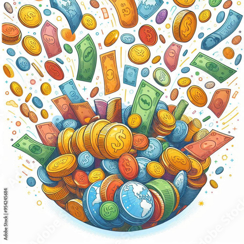 Free  Money vector money photo Gold coins and banknotes 3d cartoon style icon black Friday 
