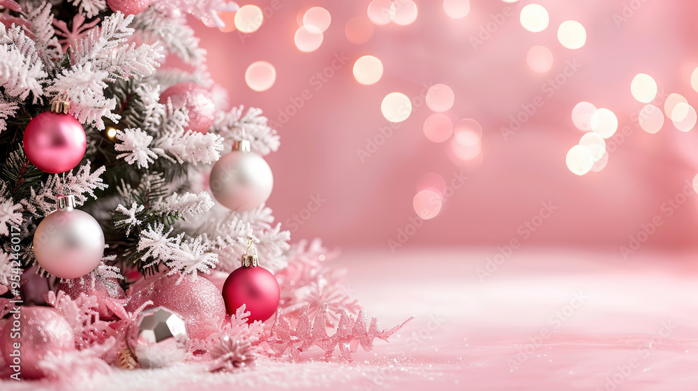custom made wallpaper toronto digitalPink Christmas background with balls, tree, sparkling, gift and snowflakes
