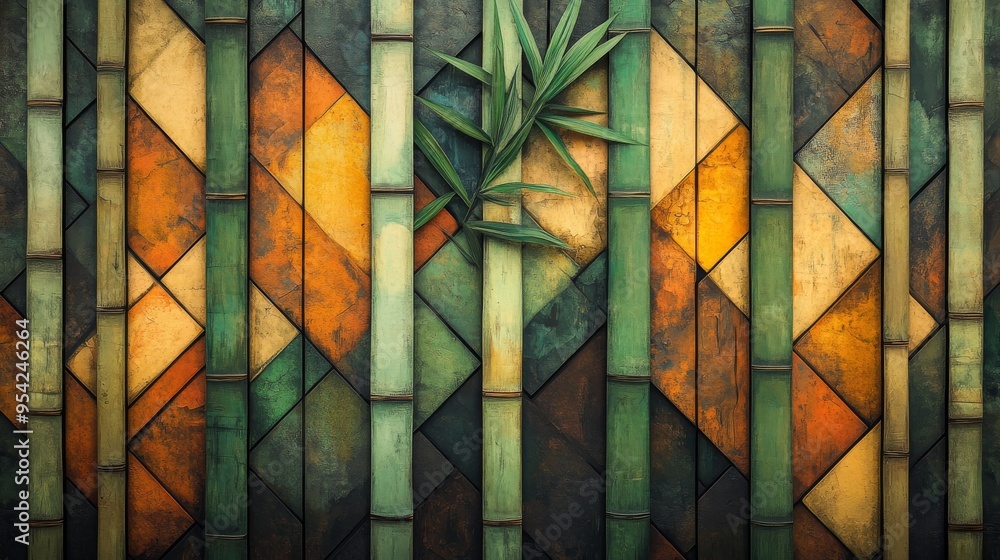 Abstract Bamboo Wall Art with Geometric Patterns Abstract Bamboo Wall Art with Geometric Patterns