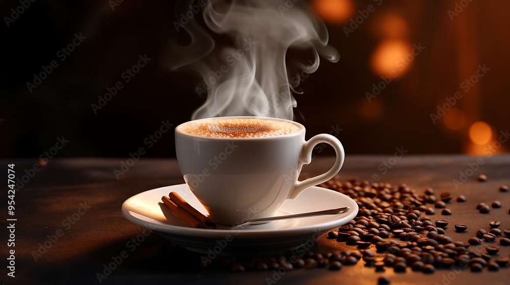 A steaming hot cup of coffee with a sprinkle of cinnamon. A steaming hot cup of coffee with a sprinkle of cinnamon.