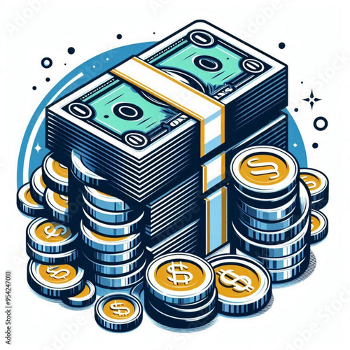 Free  Money vector money photo Gold coins and banknotes 3d cartoon style icon black Friday 
