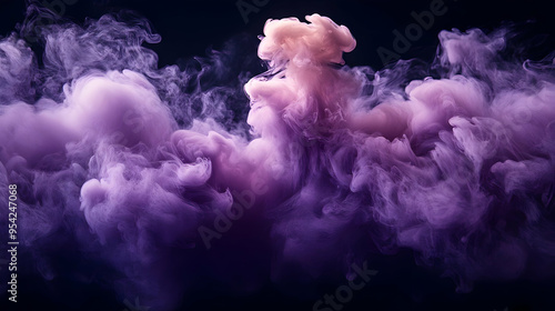 Purple and pink smoke cloud isolated on black background.