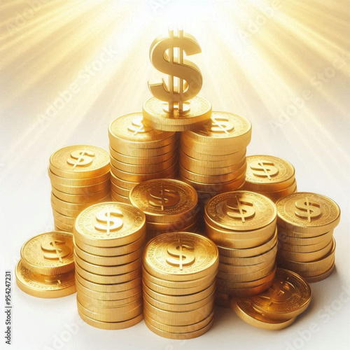 Free  Money vector money photo Gold coins and banknotes 3d cartoon style icon black Friday 
