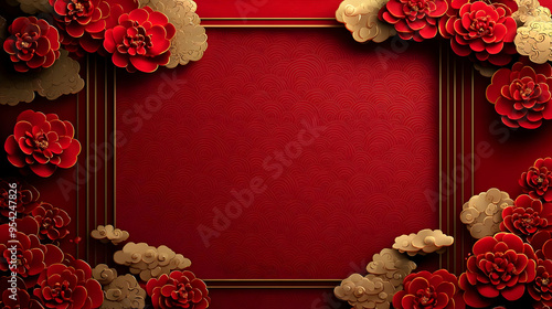 Red and Gold Floral Frame w...