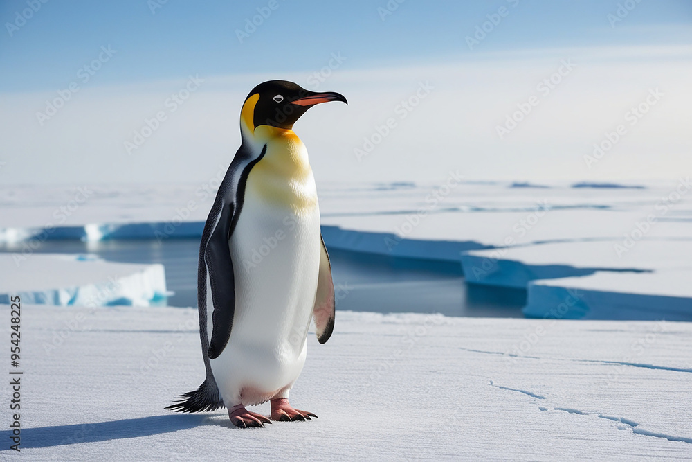 Obraz premium A majestic adult emperor penguin its snowwhite