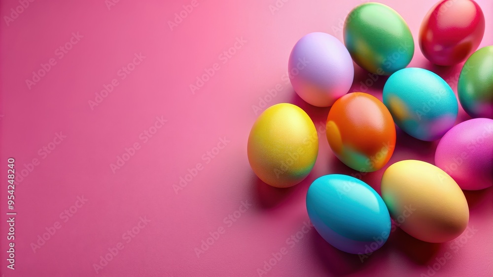 Colorful eggs on a pink surface in a vibrant and playful render , Easter, holiday, eggs, spring, celebration Colorful eggs on a pink surface in a vibrant and playful render , Easter, holiday, eggs, spring, celebration