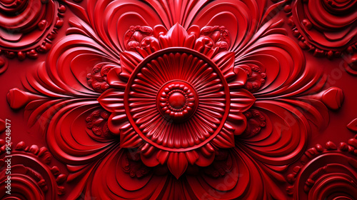Red ornate floral pattern w...