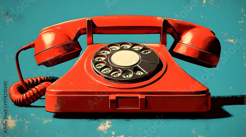 Red rotary dial phone on a ...