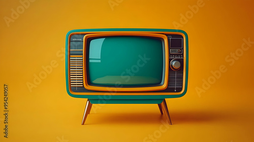 Retro Green TV on Orange Ba...