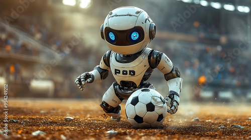 Robot playing soccer with a...