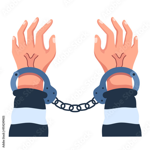 handcuffed criminal and criminal hands.flat illustration style on white background