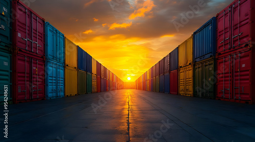 Rows of colorful shipping c...