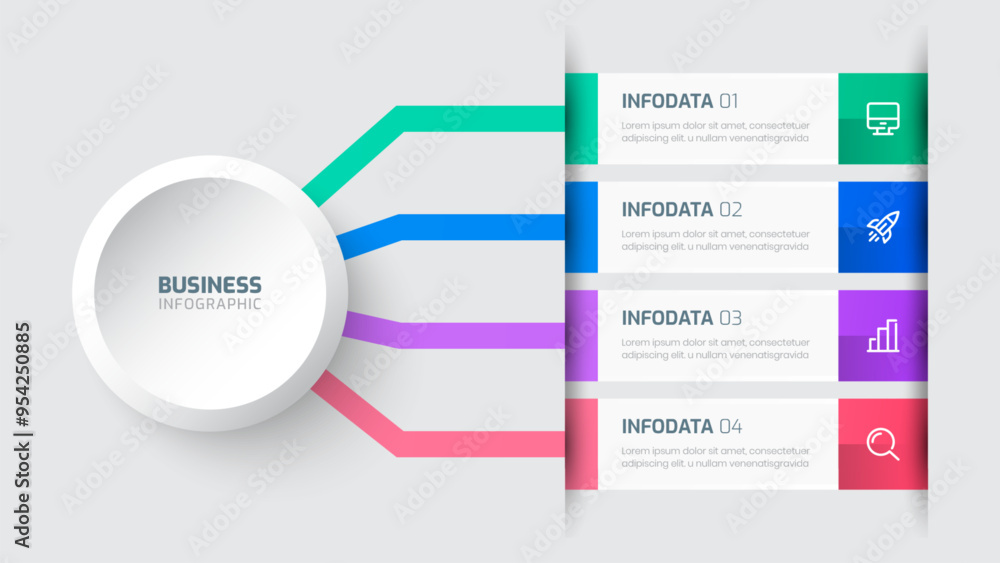 Business Central Circle Infographic Presentation with Rectangle Label 4 Options and Icon Business Central Circle Infographic Presentation with Rectangle Label 4 Options and Icon