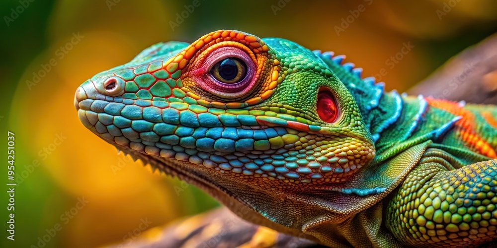 Fototapeta premium Close-up photo of a colorful reptile in its natural habitat, reptile, scales, wildlife, nature, exotic, vibrant
