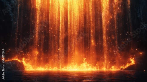 Fiery Waterfall Cascading into a Body of Water