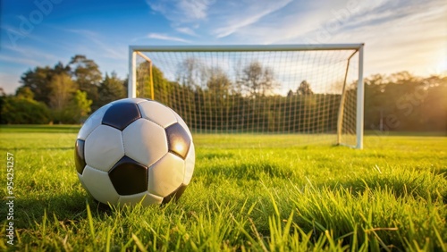 Deflated soccer ball in grassy field with goal in background, deflated, soccer, ball, grass, field, mud, goal, sports