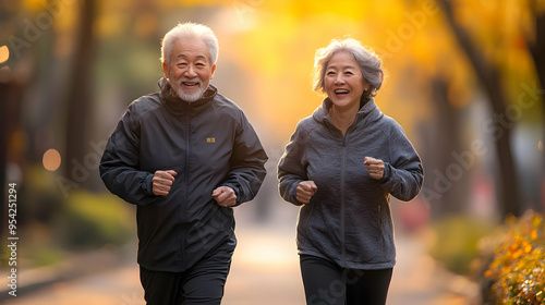 Senior couple jogging in a ...