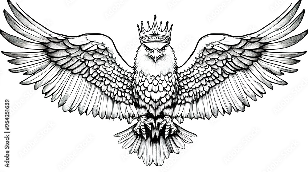 Intricate Sketch of an Eagle with a Crown on Its Head and Bat Wings, Designed as a Tattoo Concept. Combining Regal and Gothic Elements for a Unique and Bold Design. Intricate Sketch of an Eagle with a Crown on Its Head and Bat Wings, Designed as a Tattoo Concept. Combining Regal and Gothic Elements for a Unique and Bold Design.