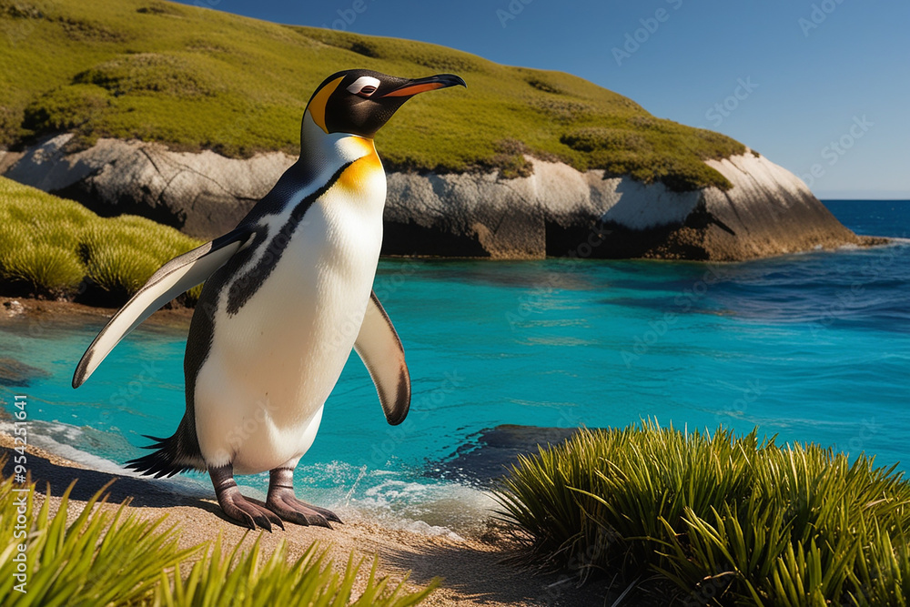 Fototapeta premium A big king penguin with its distinct